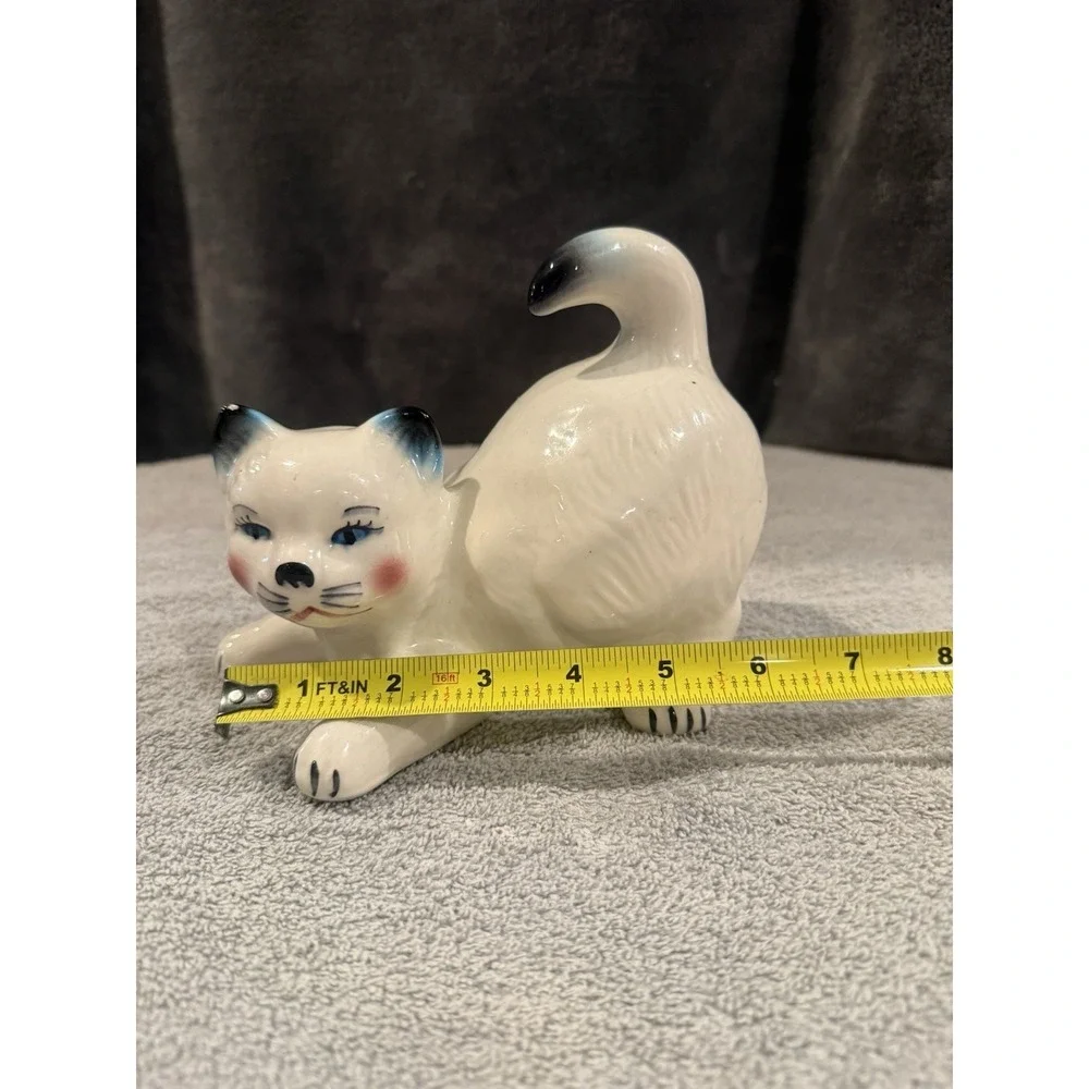 Vintage‎ Ceramic Cat Kitty Stretching Collectible Mexico White Persian
